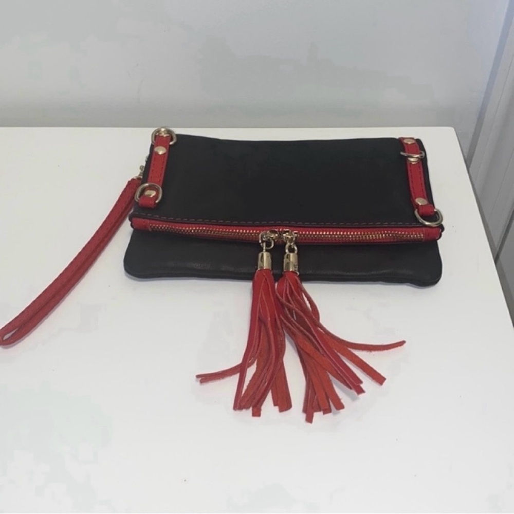 🌹 NEW! Red and Black L'ARTIGIANO SORRENTINO Italian Leather Crossbody/ Clutch